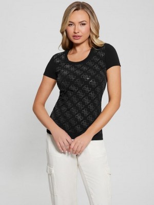Guess Rhinestone Quattro G Tee Negrii | GUESS-SN27314