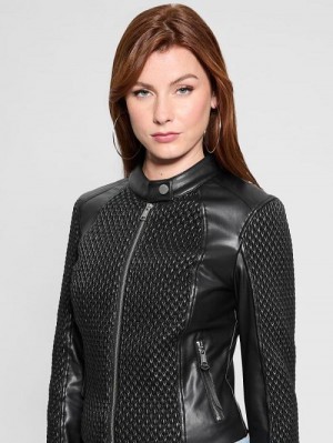 Guess Rivers Faux-Leather Moto Jacket Negrii | GUESS-SN28035