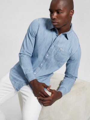 Guess Ronnie Chambray Shirt Albastri | GUESS-SN31298