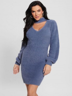 Guess Sadie Mock Neck Cutout Dress Albastri | GUESS-SN26779