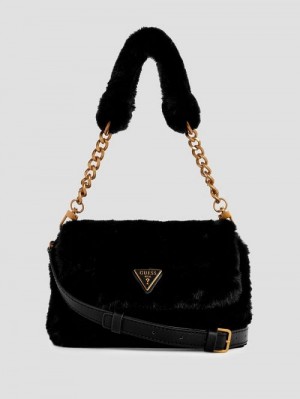 Guess Samia Faux-Fur Shoulder Bag Negrii | GUESS-SN29049