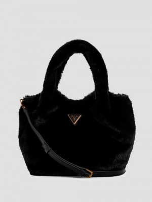 Guess Samia Faux-Fur Small Tote Negrii | GUESS-SN28665