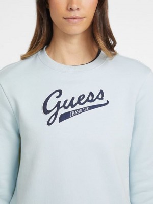 Guess Script Logo Sweatshirt Albastri | GUESS-SN28359