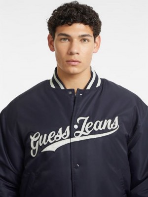 Guess Script Patch Varsity Jacket Albastri | GUESS-SN30736