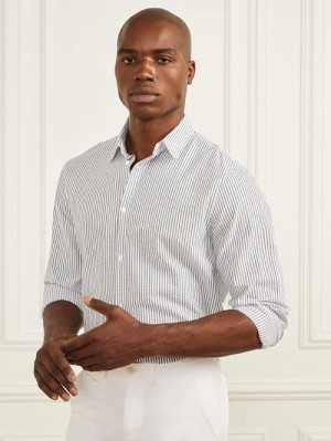 Guess Seersucker Italian Notched Cuff Shirt Albastri | GUESS-SN31233