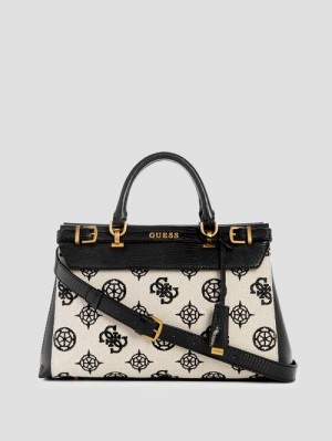 Guess Sestri Canvas Peony Luxury Satchel Negrii | GUESS-SN29219