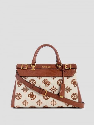 Guess Sestri Canvas Peony Luxury Satchel Maro | GUESS-SN29288