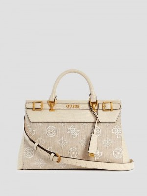 Guess Sestri Canvas Peony Luxury Satchel Albi | GUESS-SN29289