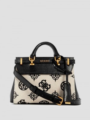 Guess Sestri Canvas Peony Mini Satchel Negrii | GUESS-SN28732