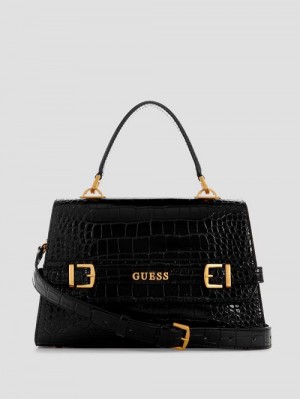 Guess Sestri Crocodile-Embossed Crossbody Negrii | GUESS-SN29249