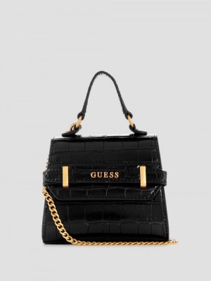Guess Sestri Crocodile-Embossed Mini Crossbody Negrii | GUESS-SN29004