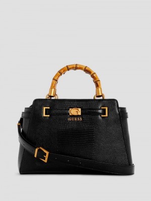 Guess Sibel Bamboo Handle Satchel Negrii | GUESS-SN29338