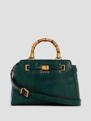 Guess Sibel Bamboo Handle Satchel Verzi | GUESS-SN28714