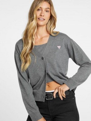 Guess Silk and Wool-Blend Mini Triangle Cardigan Gri | GUESS-SN27794