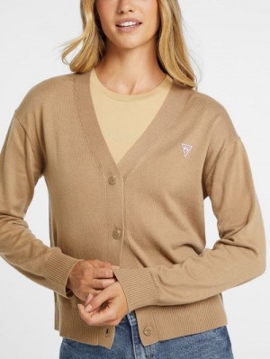 Guess Silk and Wool-Blend Mini Triangle Cardigan Bej | GUESS-SN27306