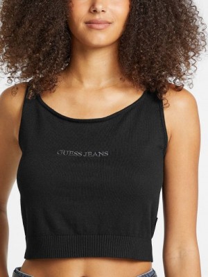 Guess Silk and Wool-Blend Scoop Logo Sweater Tank Negrii | GUESS-SN27439