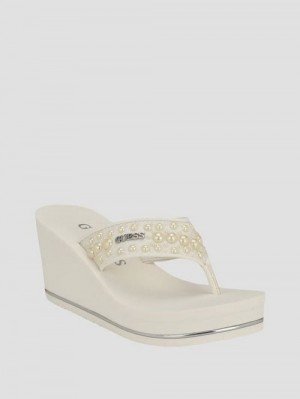 Guess Silus Pearl Wedge Sandals Albi | GUESS-SN29727