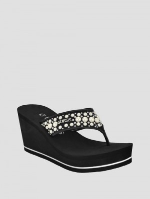 Guess Silus Pearl Wedge Sandals Negrii | GUESS-SN29710