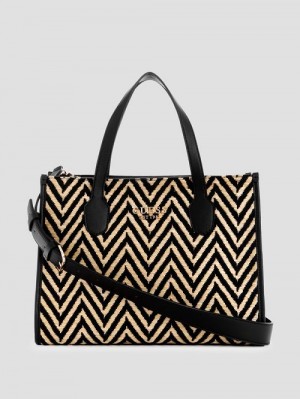 Guess Silvana Chevron Tote Negrii | GUESS-SN29420