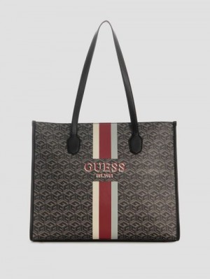 Guess Silvana Cube Logo Girlfriend Tote Negrii | GUESS-SN29468