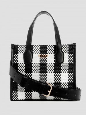 Guess Silvana Gingham Mini Tote Negrii | GUESS-SN29434