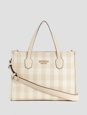 Guess Silvana Gingham Tote Albi | GUESS-SN29413