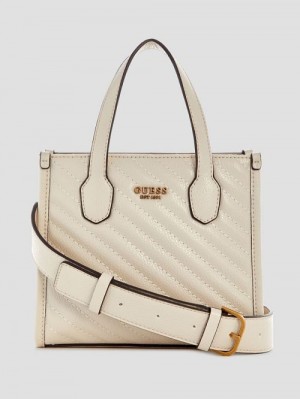 Guess Silvana Mini Woven Tote Albi | GUESS-SN29459