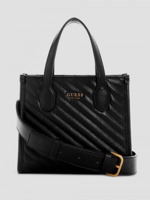 Guess Silvana Mini Woven Tote Negrii | GUESS-SN29439