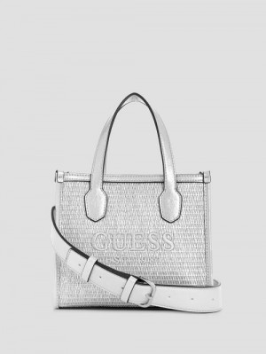 Guess Silvana Raffia Mini Tote Argintii | GUESS-SN29384
