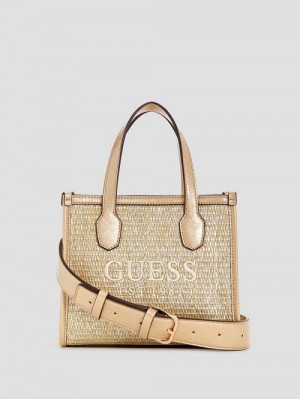 Guess Silvana Raffia Mini Tote Aurii | GUESS-SN29358