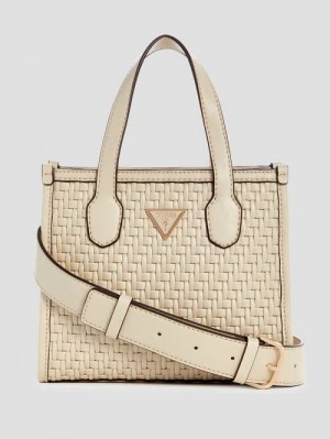 Guess Silvana Woven Mini Tote Albi | GUESS-SN29466