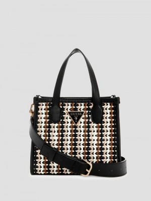 Guess Silvana Woven Mini Tote Negrii | GUESS-SN28720
