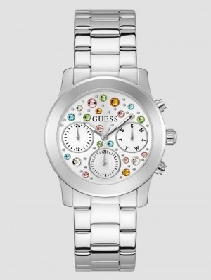 Guess Silver-Tone Colored Crystal Multifunction Watch Argintii | GUESS-SN29978