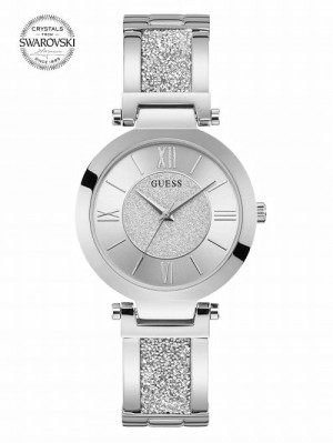Guess Silver-Tone Crystal Bangle Analog Watch Argintii | GUESS-SN30015