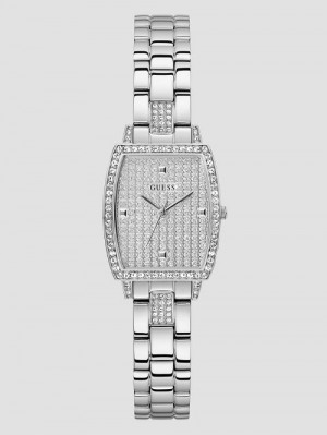 Guess Silver-Tone Crystal Barrel Analog Watch Argintii | GUESS-SN30031