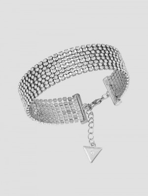 Guess Silver-Tone Multi-Chain Rhinestone Bracelet Argintii | GUESS-SN30337