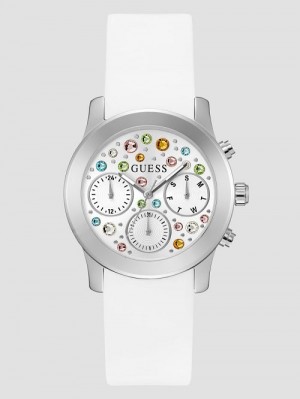 Guess Silver-Tone and White Colored Crystal Multifunction Watch Albi | GUESS-SN29992