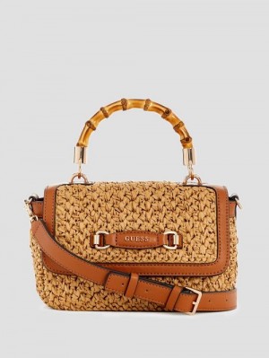 Guess Siria Straw Top Handle Bag Maro | GUESS-SN28790