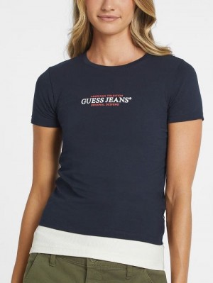 Guess Slim American Tradition Tee Albastri | GUESS-SN27272