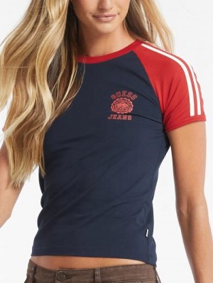 Guess Slim Crest Logo Raglan Tee Albastri | GUESS-SN27476