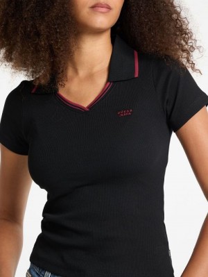 Guess Slim Embroidered Logo Polo Negrii | GUESS-SN27308
