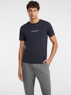 Guess Slim Embroidered Logo Tee Albastri | GUESS-SN30503