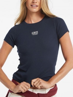 Guess Slim Embroidered Logo Tee Albastri | GUESS-SN27396