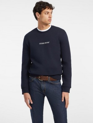 Guess Slim Logo Crewneck Sweatshirt Albastri | GUESS-SN31021