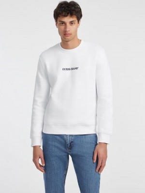 Guess Slim Logo Crewneck Sweatshirt Albi | GUESS-SN31491
