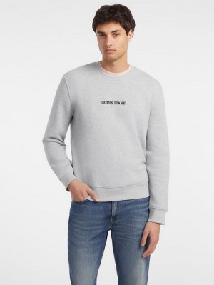 Guess Slim Logo Crewneck Sweatshirt Gri | GUESS-SN31006