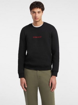 Guess Slim Logo Crewneck Sweatshirt Negrii | GUESS-SN30947