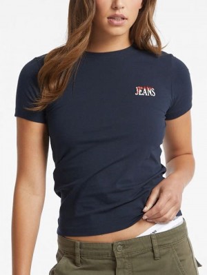 Guess Slim Logo Tee Albastri | GUESS-SN27326