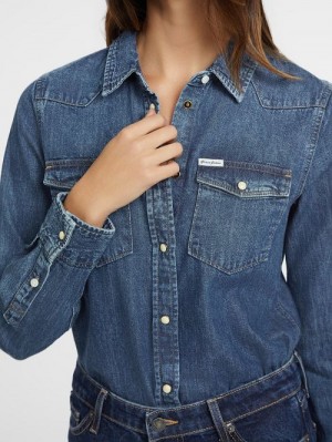 Guess Slim Long-Sleeve Denim Shirt Albastri | GUESS-SN26658