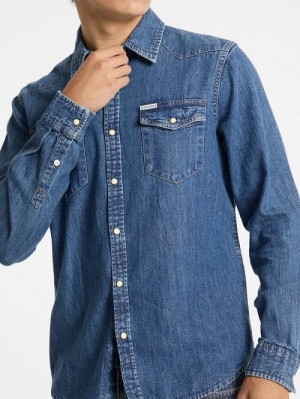 Guess Slim Long-Sleeve Denim Shirt Albastri | GUESS-SN31116